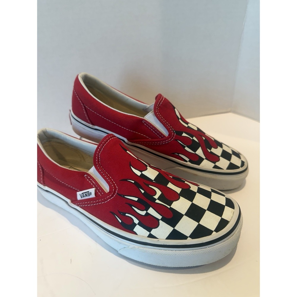 VANS Checkerd Flame Classic Slip On Skate Shoes Size 4.5 Men's Or 6 Women's